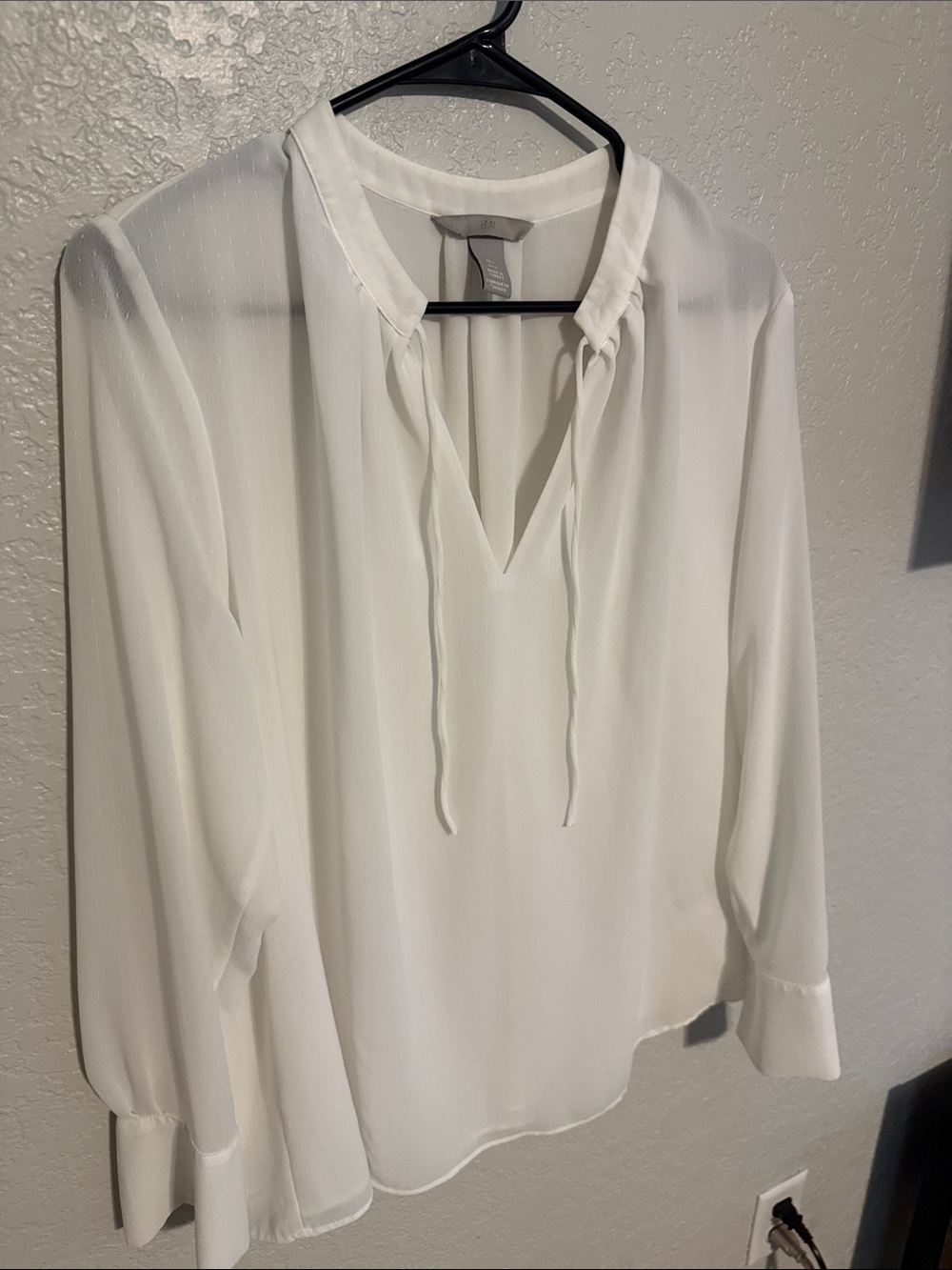 H&M White Tie-Front V-Neck Blouse